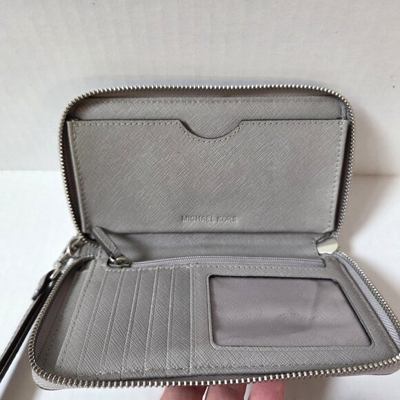 Michael Kors Wallet Gray Saffiano Leather Jet Set Zip Around Travel Wristlet - Picture 5 of 11